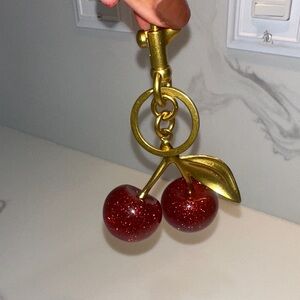 Gold and Red Cherry Keychain